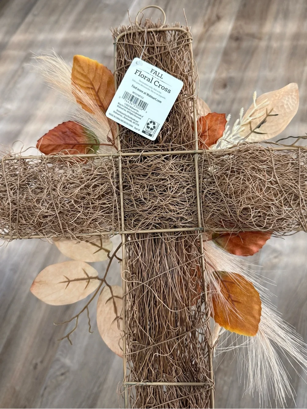 Set of 2 Autumn Harvest Pumpkin Wreath & Cross Decor in Orange & Beige